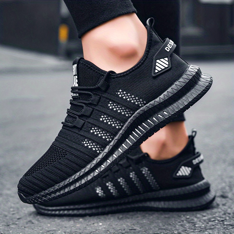 mens trendy breathable knit striped walking shoes casual outdoor comfortable lace up sneakers details 24