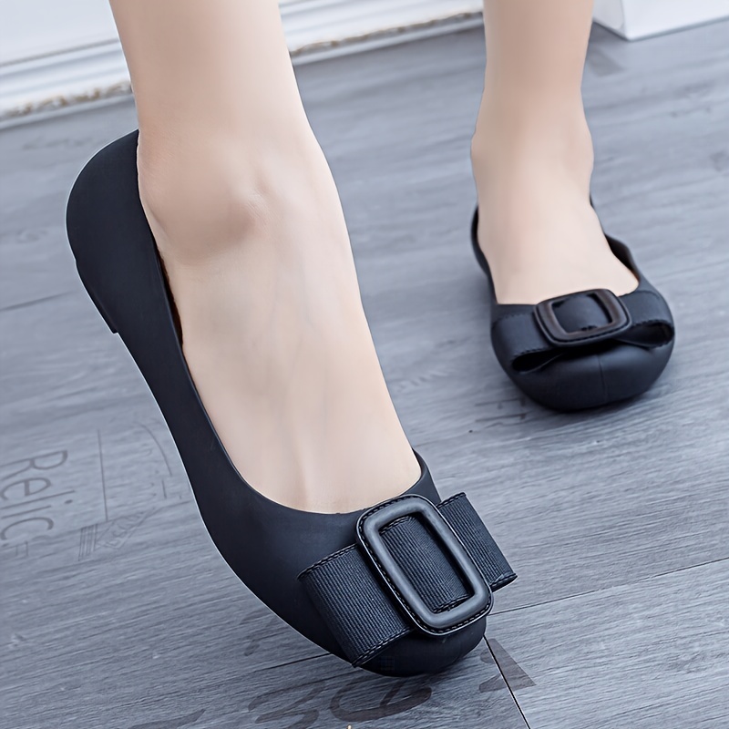 womens buckle decor flat shoes solid color pvc slip on shoes casual all match daily flats details 5