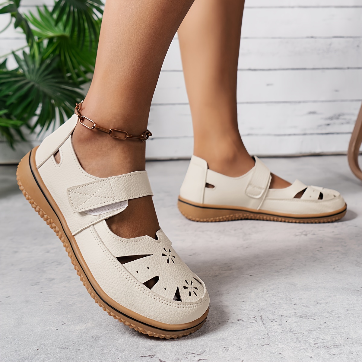 womens hollow out design flat sandals casual ankle strap summer shoes womens comfortable sandals details 2