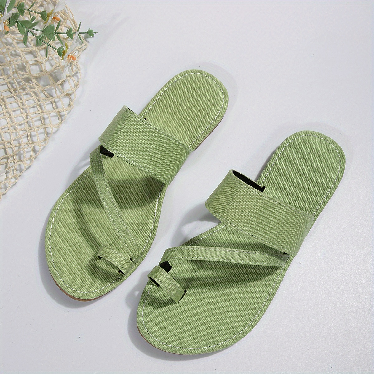 womens denim color flat slides toe loop slip on slide sandals casual non slip slide shoes details 7