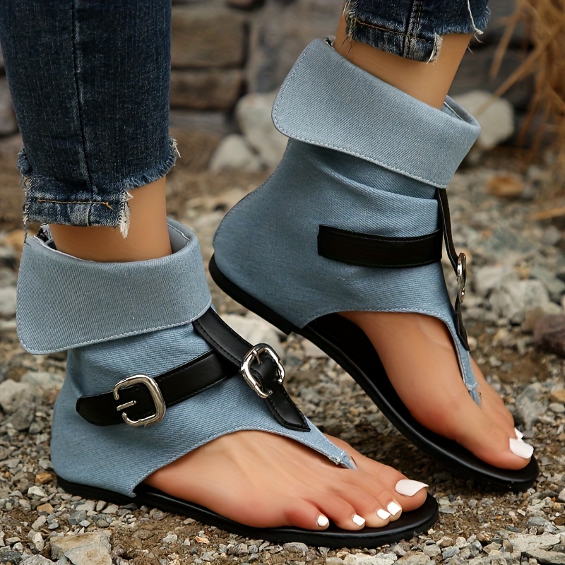 womens flat thong sandals casual buckle strap summer sandals lightweight back zipper sandals details 8