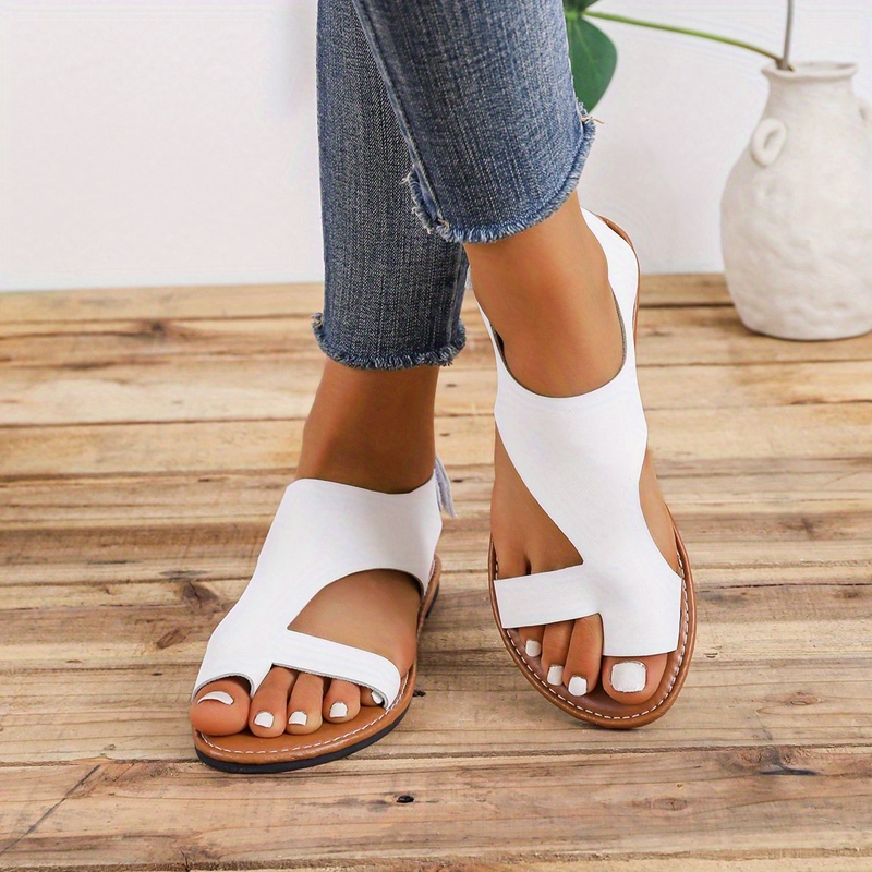 womens toe loop sandals comfortable open toe solid color shoes womens fashion flat shoes details 0