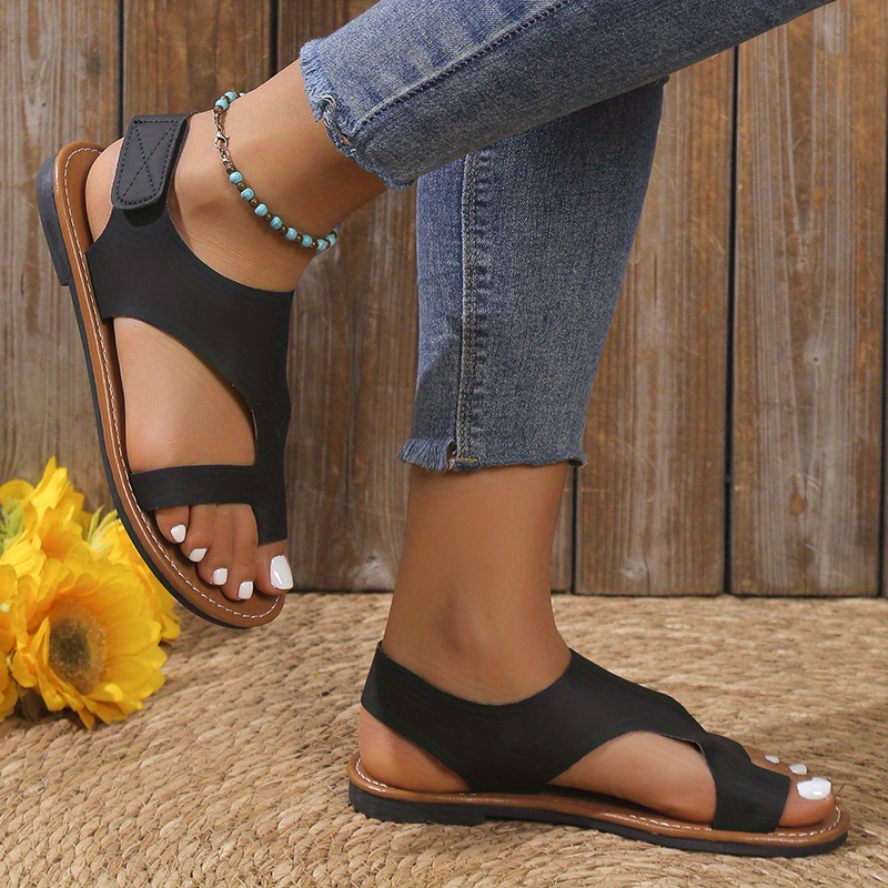 womens toe loop sandals comfortable open toe solid color shoes womens fashion flat shoes details 10