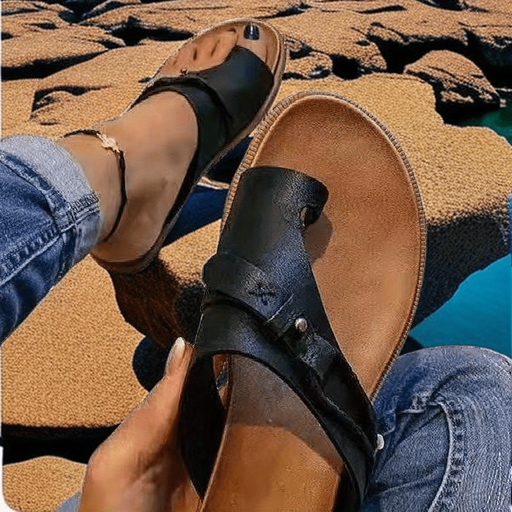 womens toe loop flat slides retro open toe summer beach shoes casual outdoor slide sandals details 2