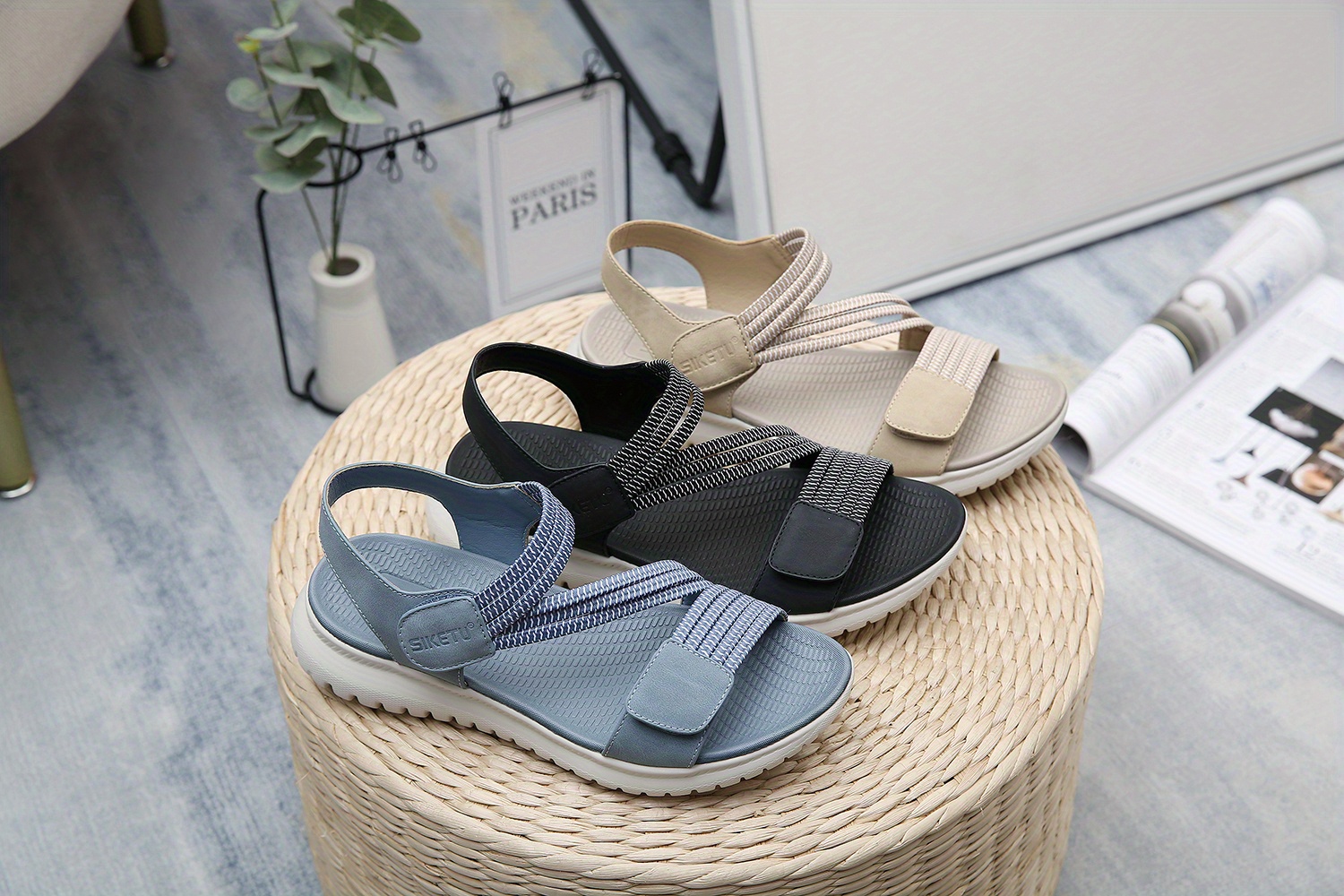 womens comfy flat sports sandals open toe solid color ankle strap shoes casual outdoor sandals details 1